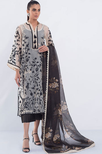 EMBROIDERED BEIGE ORGANZA KURTA - Sania Maskatiya