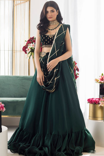 EMERALD CHOLI WITH KHADDI SILK LEHNGA - Sania Maskatiya