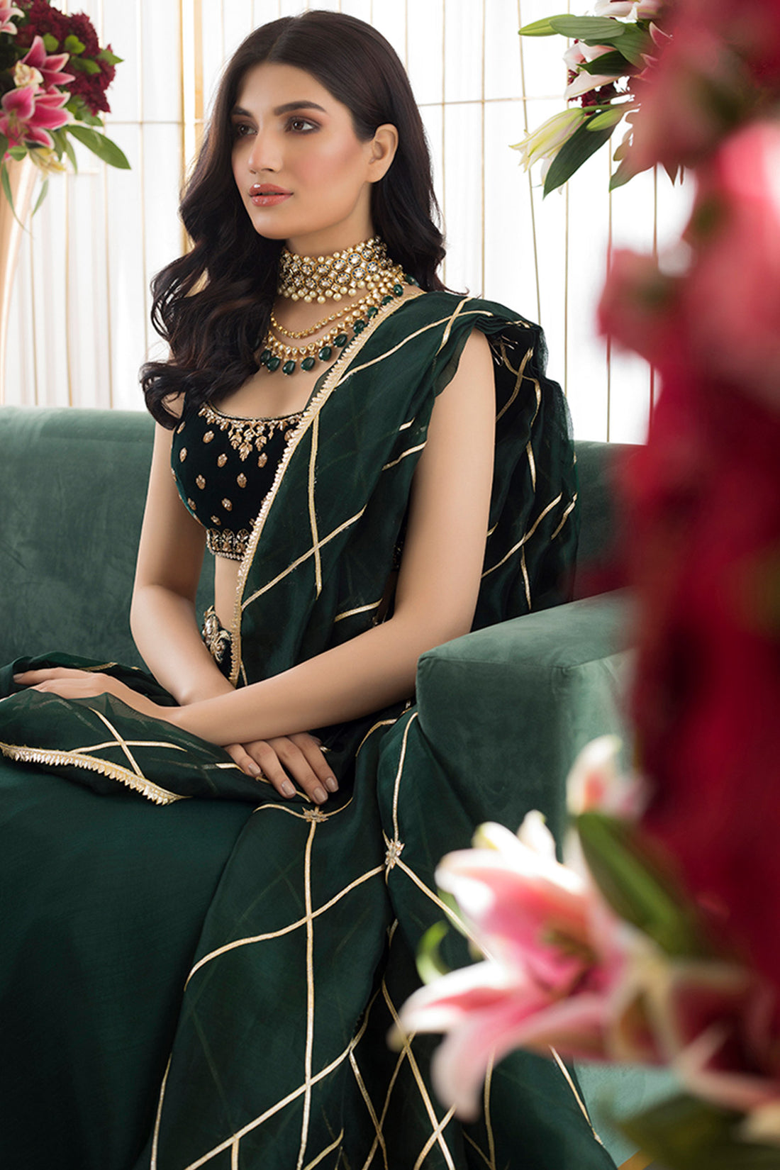 EMERALD CHOLI WITH KHADDI SILK LEHNGA - Sania Maskatiya