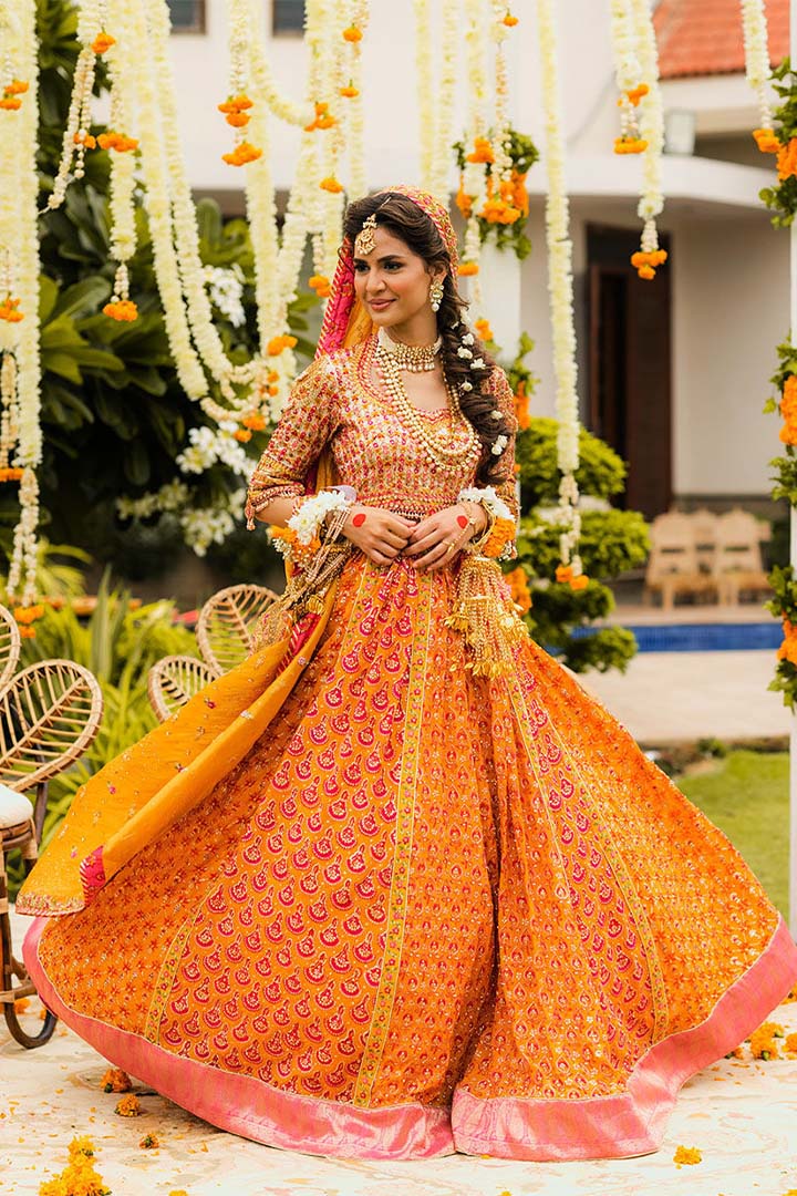 RIHA SAFFRON LEHENGA CHOLI - Farah Talib Aziz