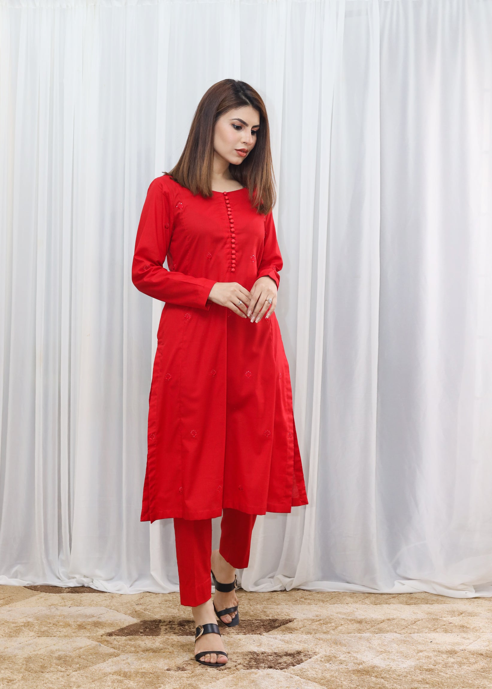 Red Sparkle 2Pcs - Summer Symphony by Hina Hassan