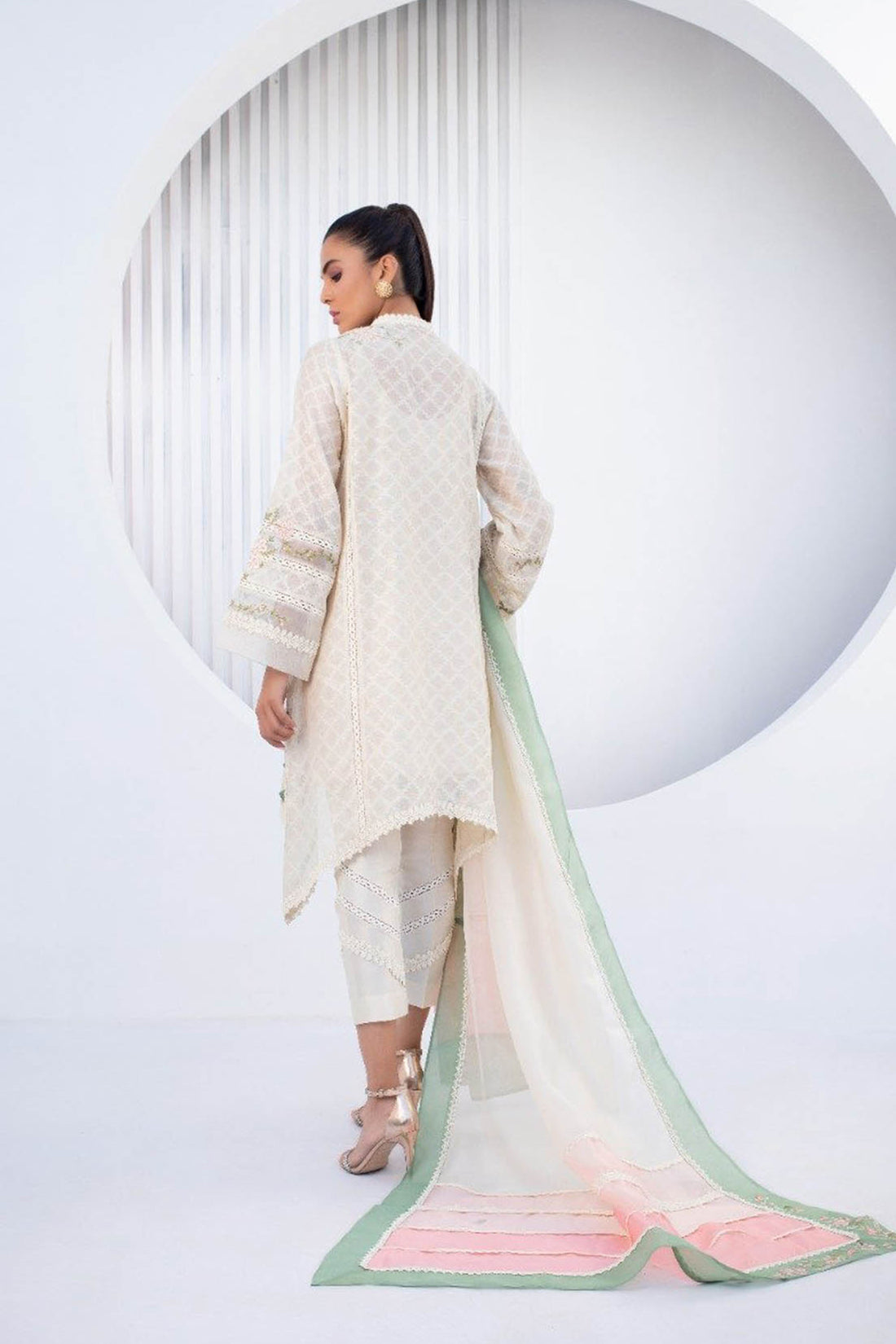 Ivory Cotton Net Kurta - Sania Maskatiya