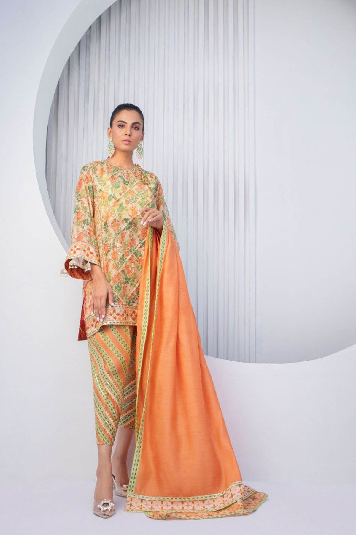 Tangerine Cotton Net Kurta with Shalwar - Sania Maskatiya