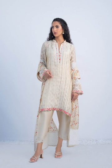 Cotton Net Kurta With Embroidered Borders - Sania Maskatiya