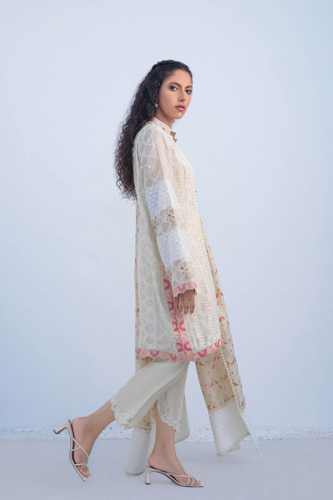 Cotton Net Kurta With Embroidered Borders - Sania Maskatiya