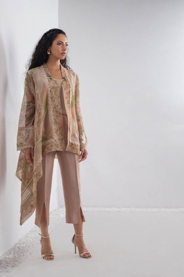 Printed Cotton net Asymmetric Jacket - Sania Maskatiya