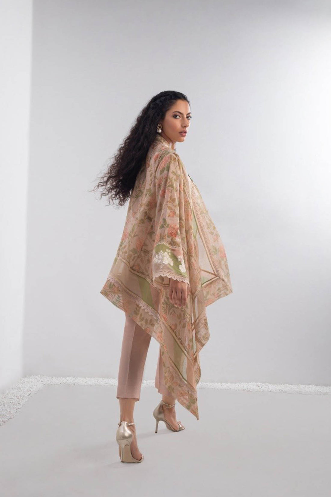 Printed Cotton net Asymmetric Jacket - Sania Maskatiya