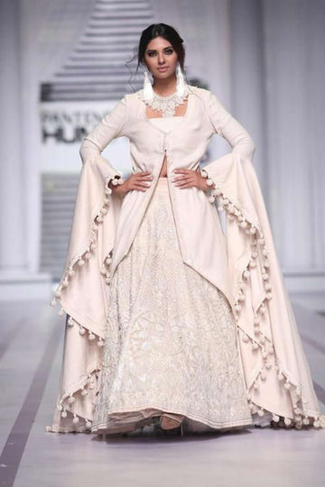 FLOOR-LENGTH TASSEL SLEEVED GOWN WITH HEAVY LEHENGA - Rizwan Beyg