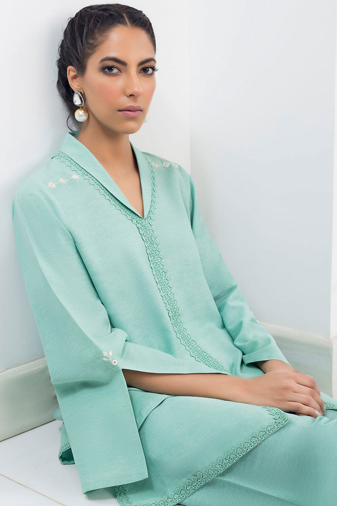 Frosty Mint Karandi Kurta - Sania Maskatiya