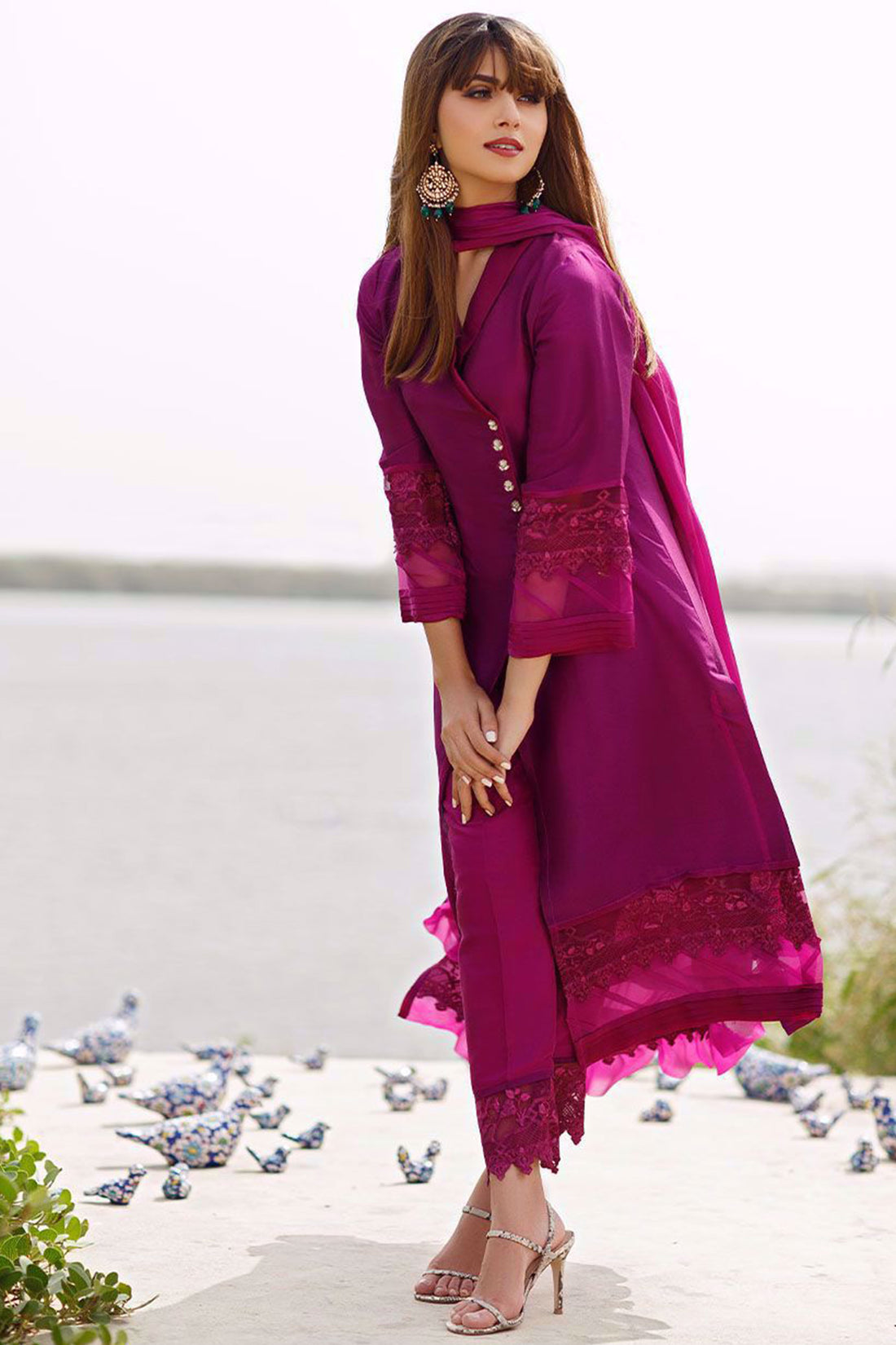 Amethyst overlap shirt with dupatta - Farah Talib Aziz