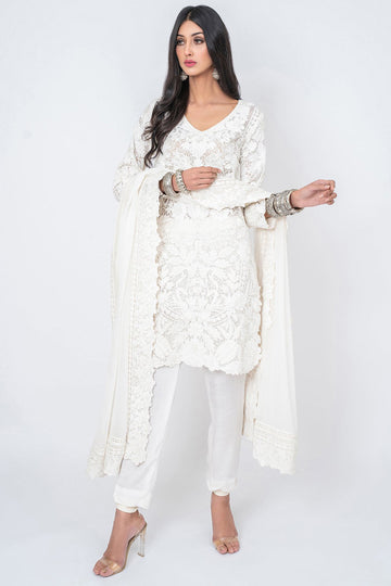 GARDENIA DORI CHIKEN KURTA WHITE - Rizwan Beyg