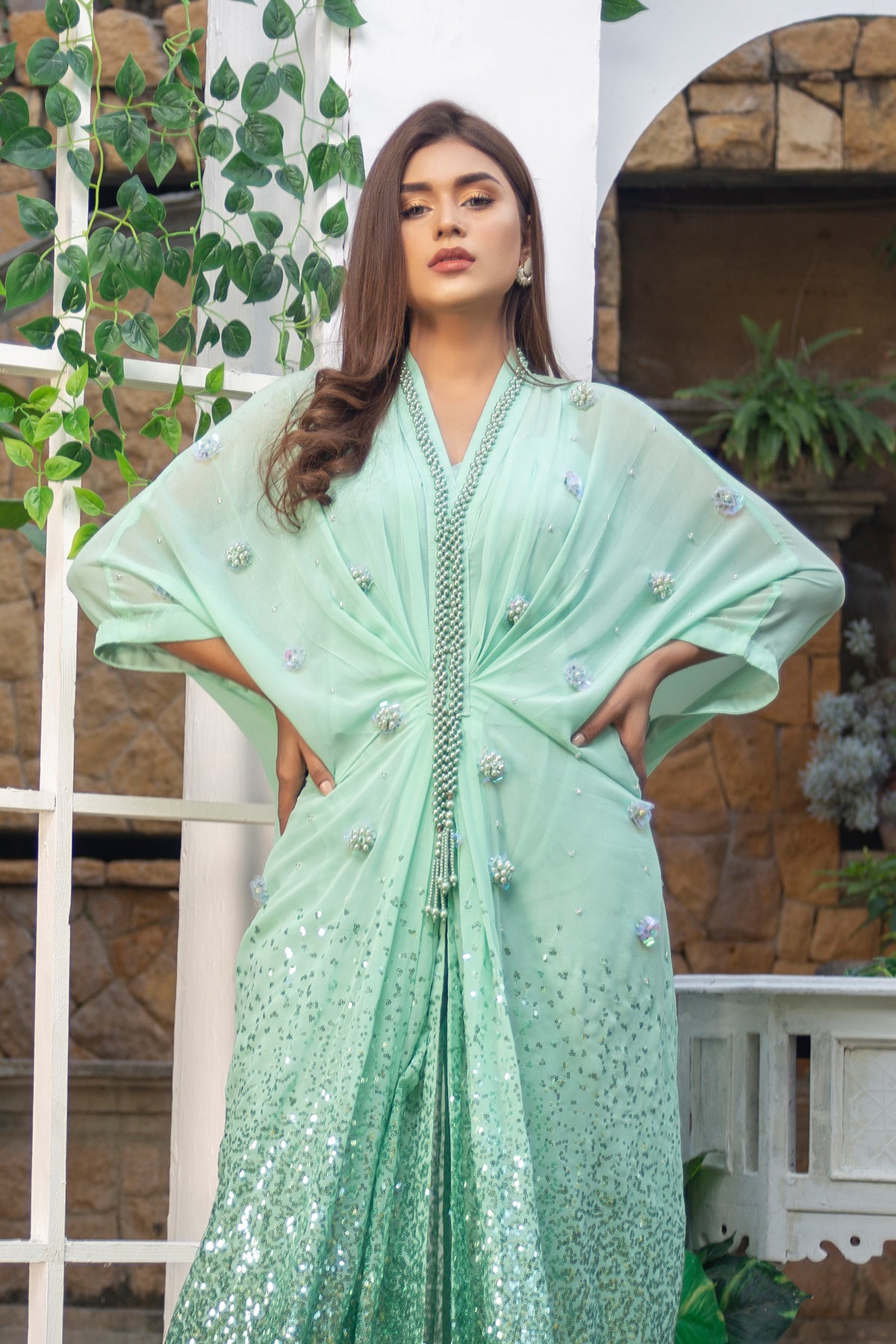 Green Sequin Kaftan - Chic Ophicial