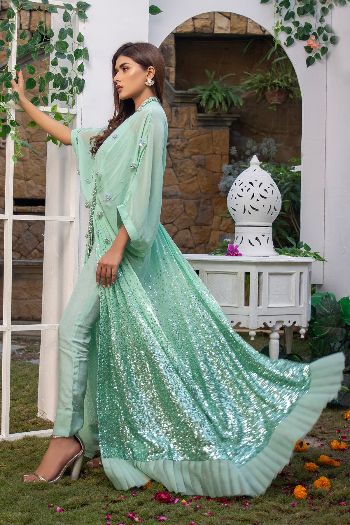 Green Sequin Kaftan - Chic Ophicial