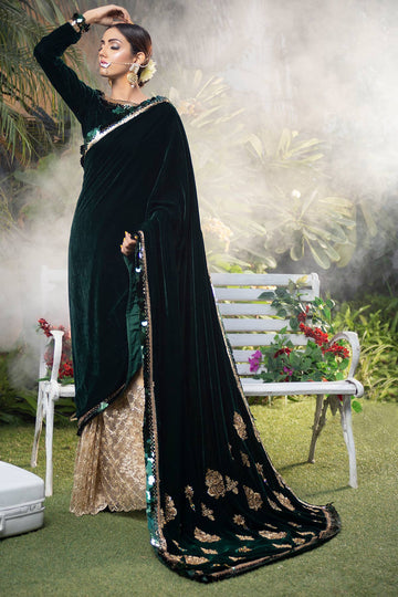 Green Velvet Sari - Chic Ophicial