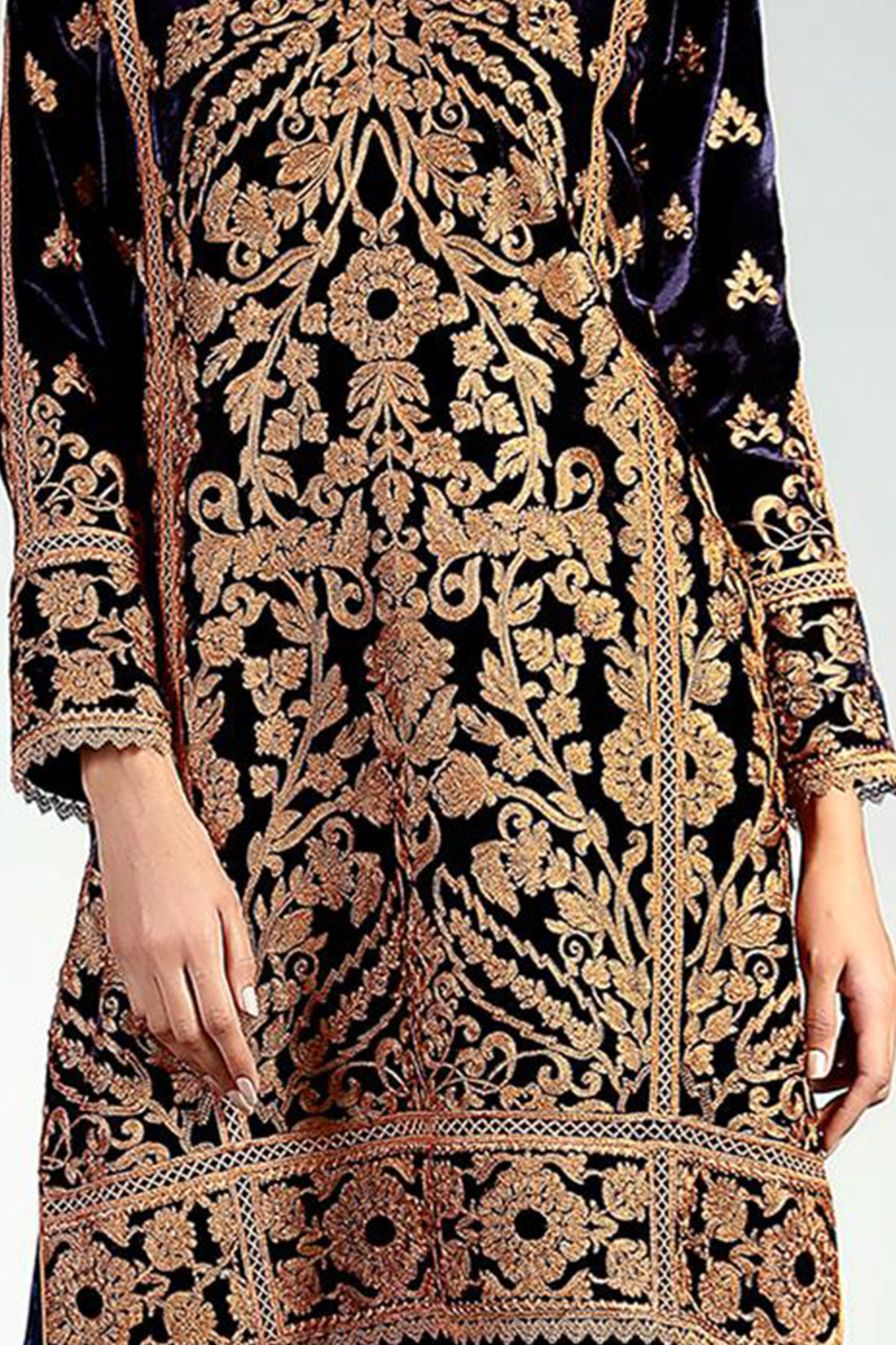 HEAVY EMBROIDERED BLUE VELVET SHIRT - Rizwan Beyg