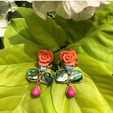 Floral Earrings with semi precious stones  - Azai jewels