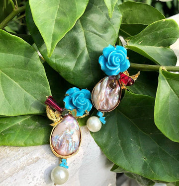 Blue Floral Earrings  - Azai jewels