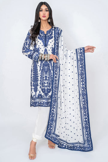 INK BLUE SILK FLOSS EMBROIDERED KALI KURTA & DUPATTA - Rizwan Beyg