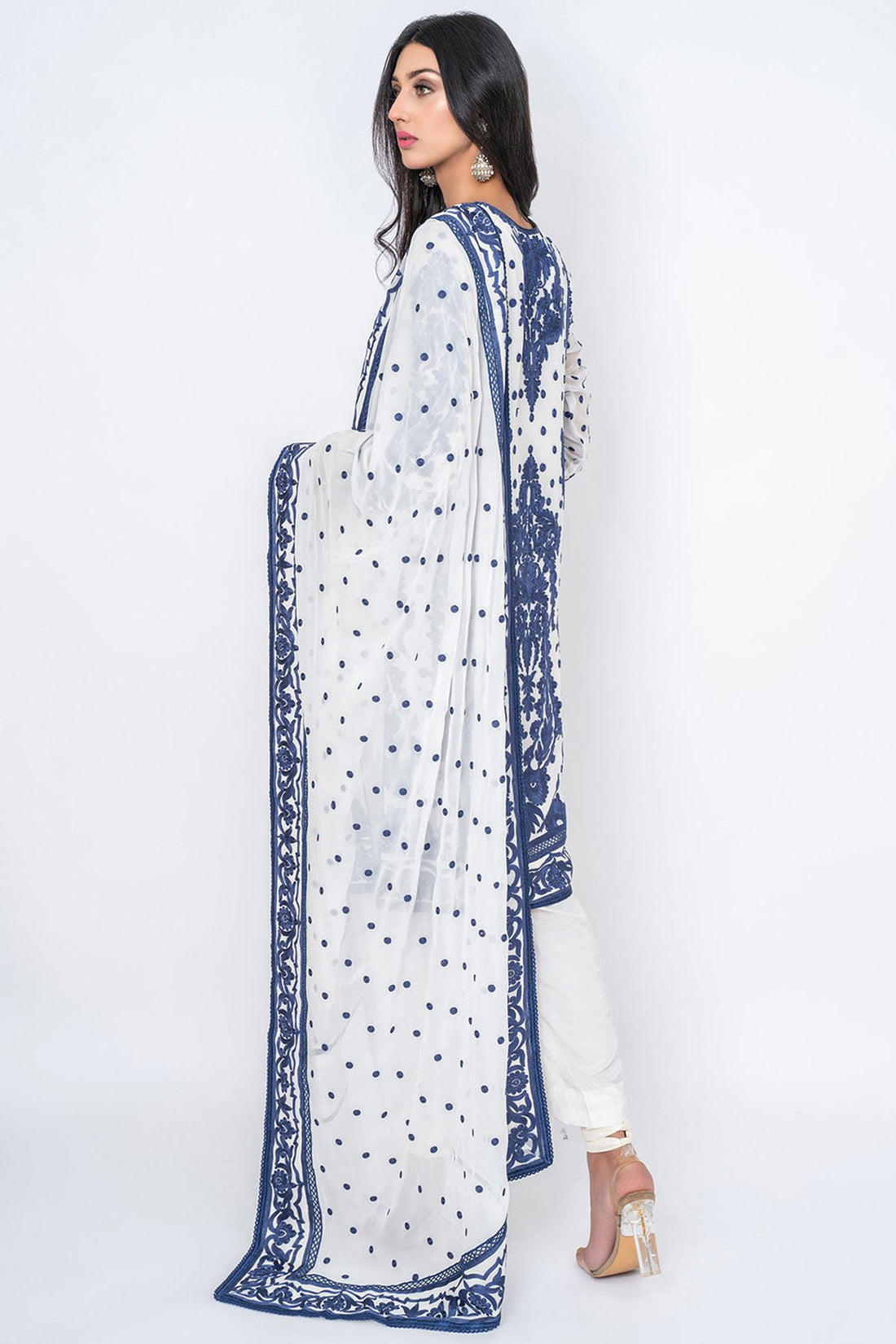 INK BLUE SILK FLOSS EMBROIDERED KALI KURTA & DUPATTA - Rizwan Beyg