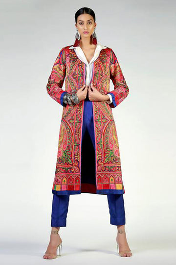 KASHMIRI SHAWL INSPIRED LONG RESHAM COAT - Rizwan Beyg