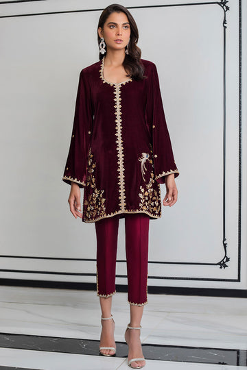 MAHOGANY VELVET KURTA - Sania Maskatiya