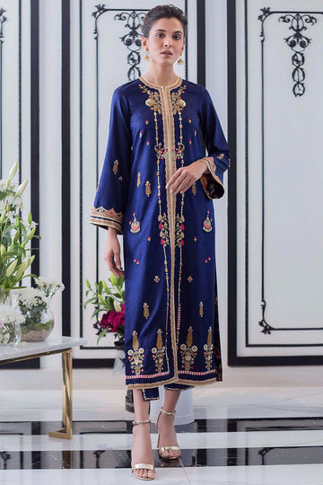 MIDNIGHT BLUE JAMAWAR JACKET - Sania Maskatiya