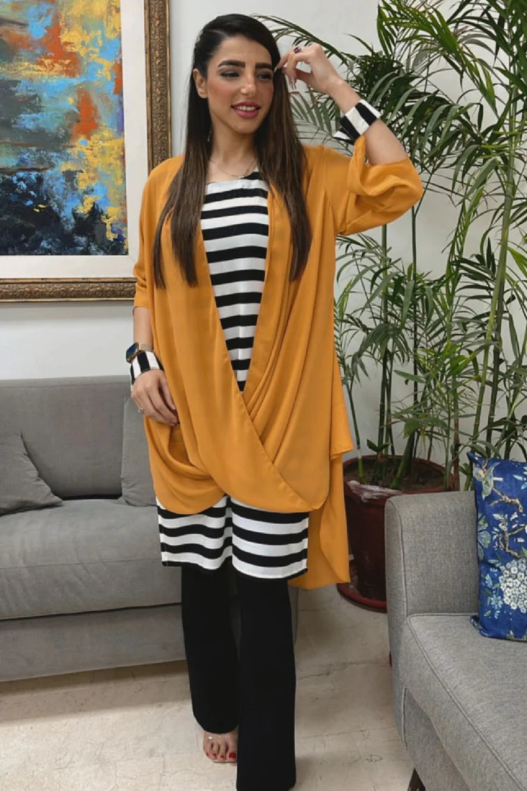 AF 347 Mustard Wrap Stripes -  Ainee Faisal