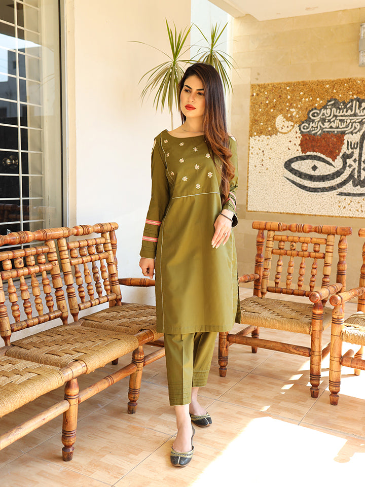 Olive Green (2Pc) - Basics by Hina Hassan