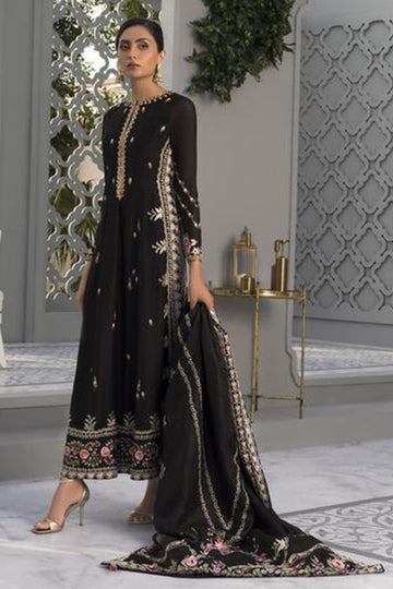 Black Khaddi Silk Embroidered Peshwas With Side Slit - Sania Maskatiya