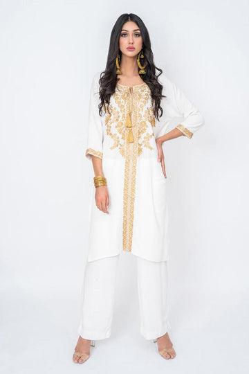 PETRIA WHITE WITH GOLD ZARI EMBROIDERY TOP - Rizwan Beyg