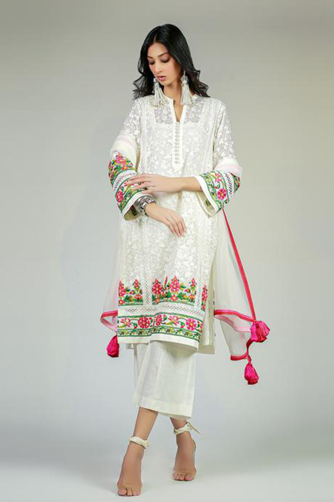 PORTULACA KALI KURTA WHITE - Rizwan Beyg