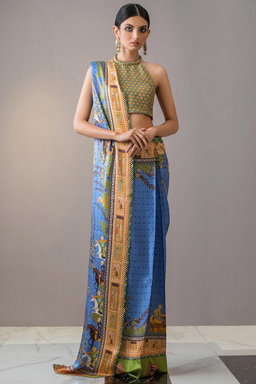 PRINTED CHARMEUSE DRAPED SAREE - Sania Maskatiya