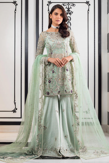 SEA FOAM EMBELLISHED TULLE - Sania Maskatiya