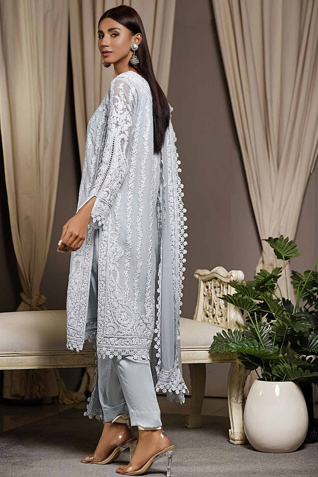 SHAHAMA PALE BLUE KURTA & DUPATTA - Rizwan Beyg