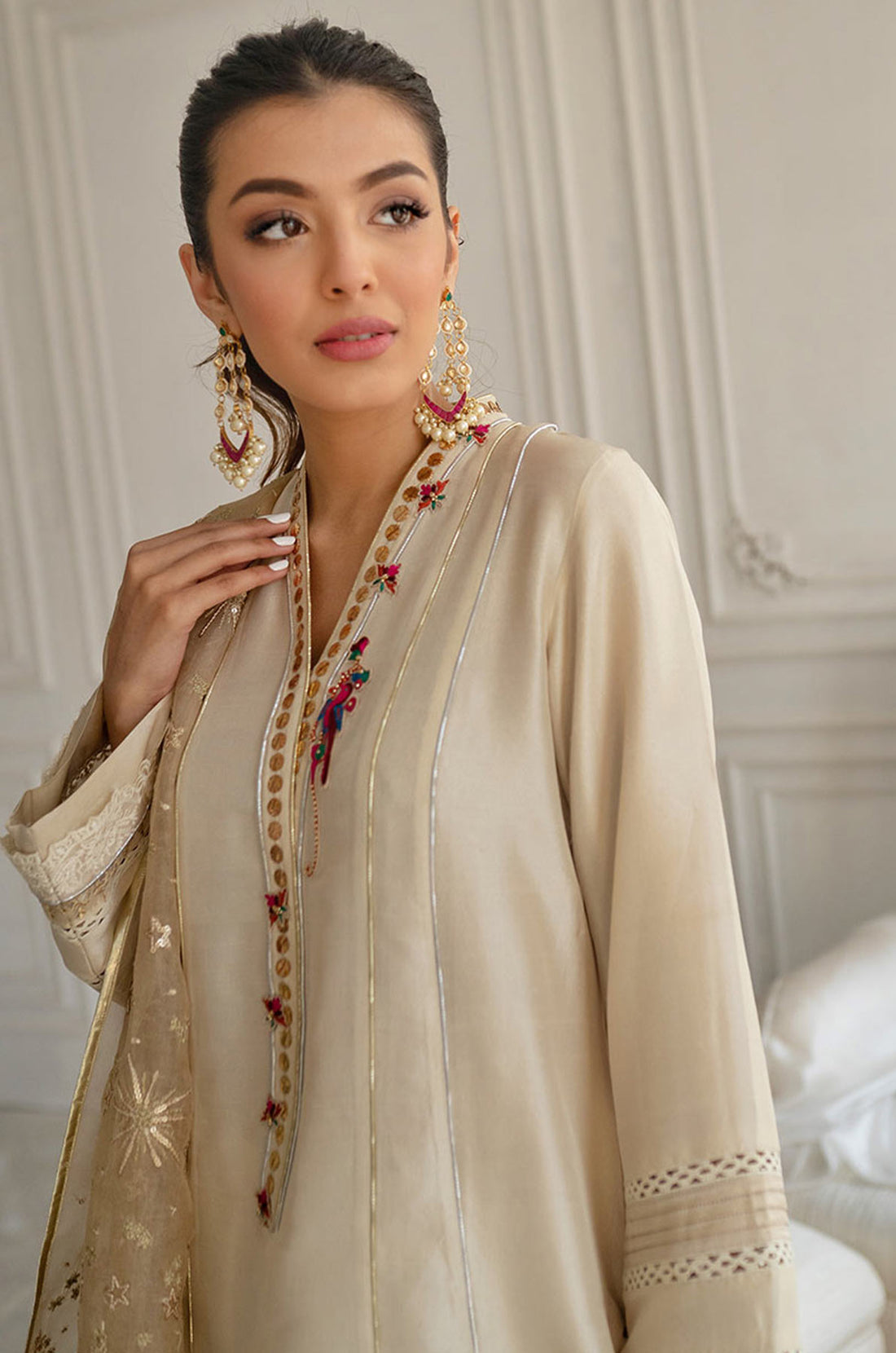 Stone Silk Shirt and Dupatta - Farah Talib Aziz