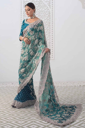 TEAL TULIP SAREE - Zainab Chottani