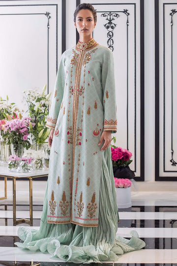 Turquoise Cotton Net Jacket - Sania Maskatiya