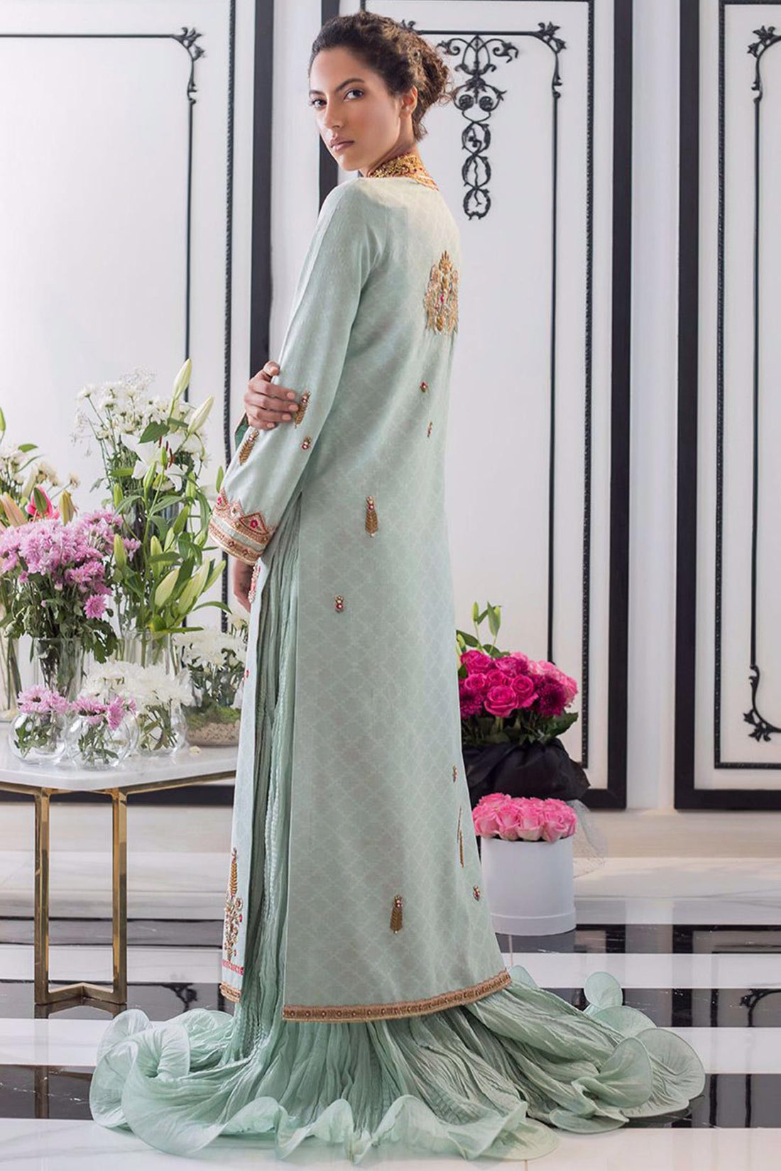 Turquoise Cotton Net Jacket - Sania Maskatiya