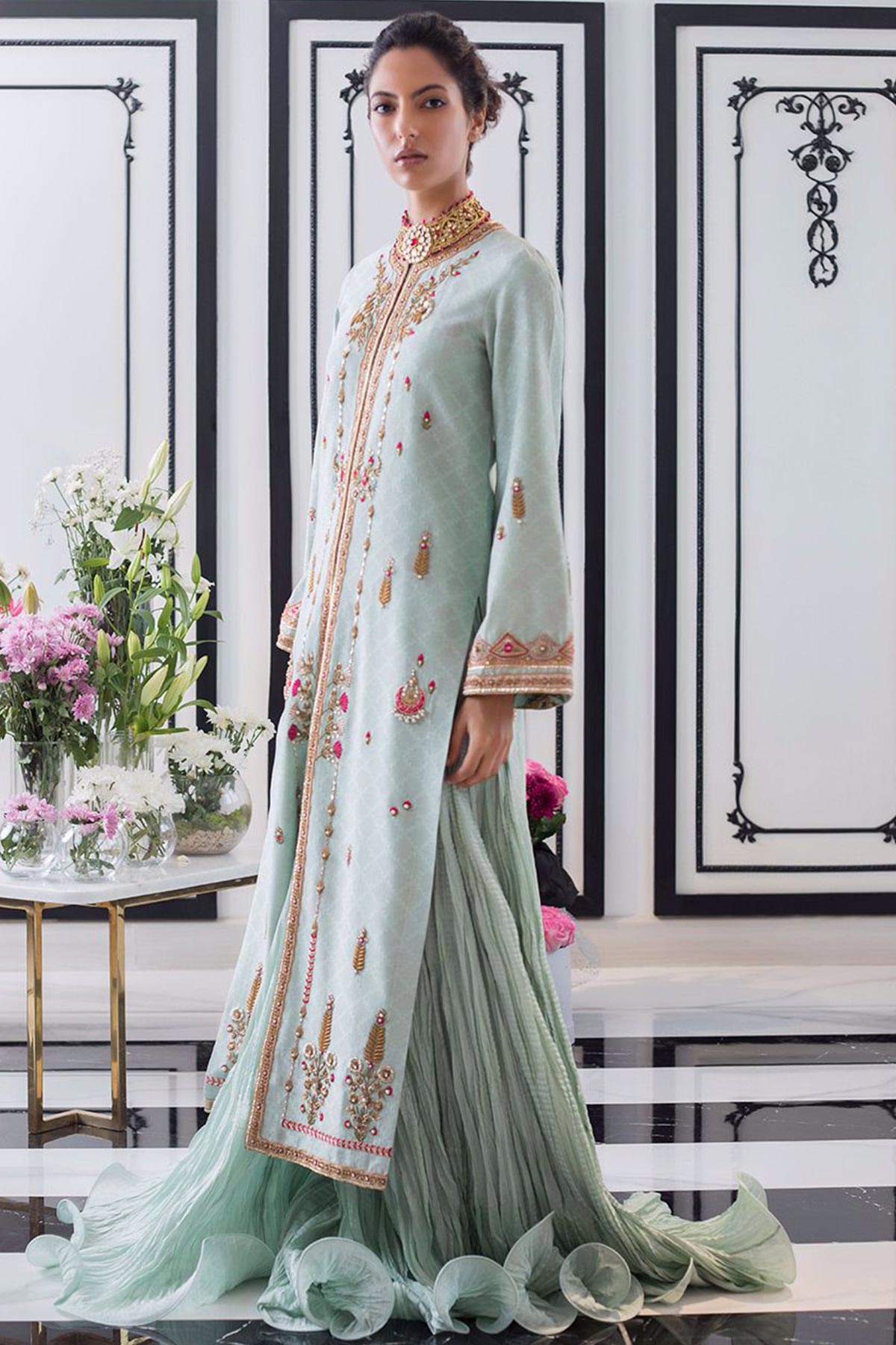 Turquoise Cotton Net Jacket - Sania Maskatiya