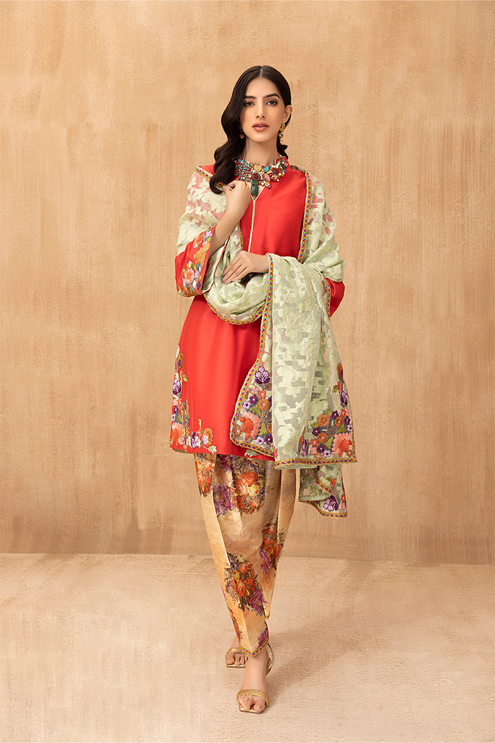 Coral Divinity - DAZZLING SPELL- WINTER COLLECTION'22 by Nilofer Shahid