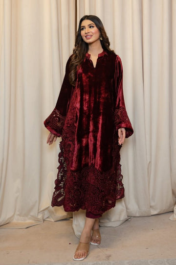 Mehroon Velvet - Luxury Pret Winter Fall by IVY