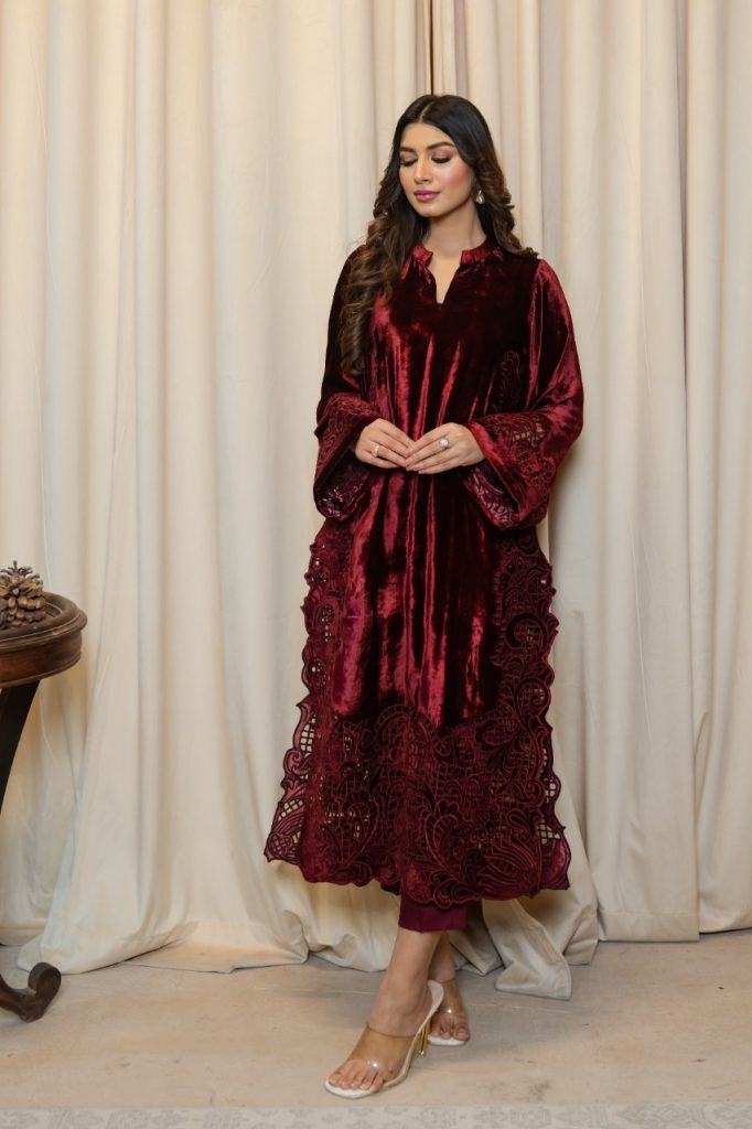 Mehroon Velvet - Luxury Pret Winter Fall by IVY