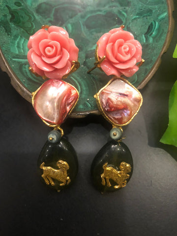 Floral Earrings with Semi Precious Stones - Azai Jewels