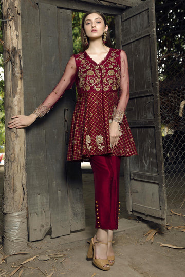 Zardozi Maroon Peplum - Mahum Asad