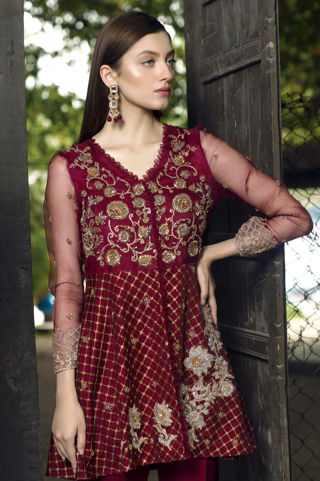 Zardozi Maroon Peplum - Mahum Asad