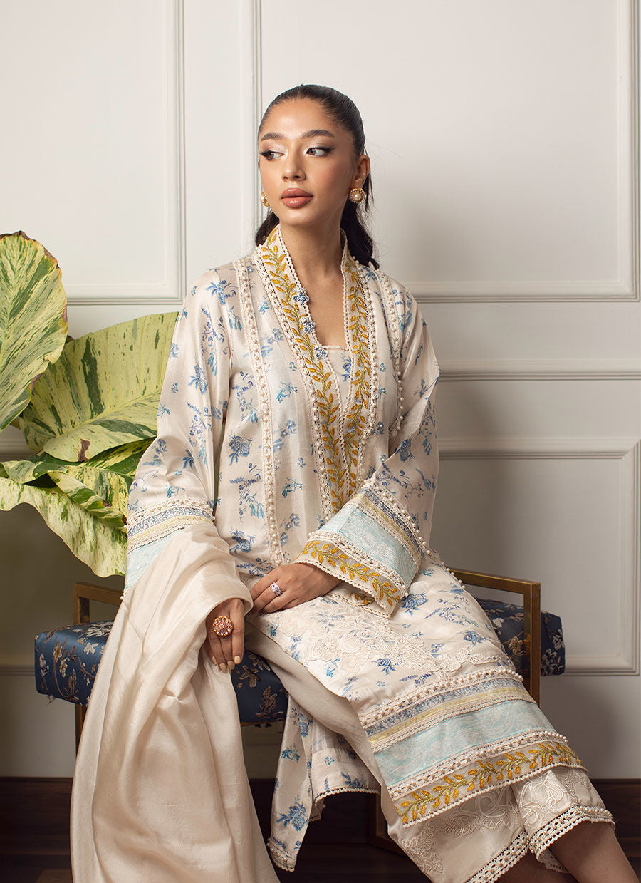 AMARI IVORY SILK SHIRT AND DUPATTA - FTA